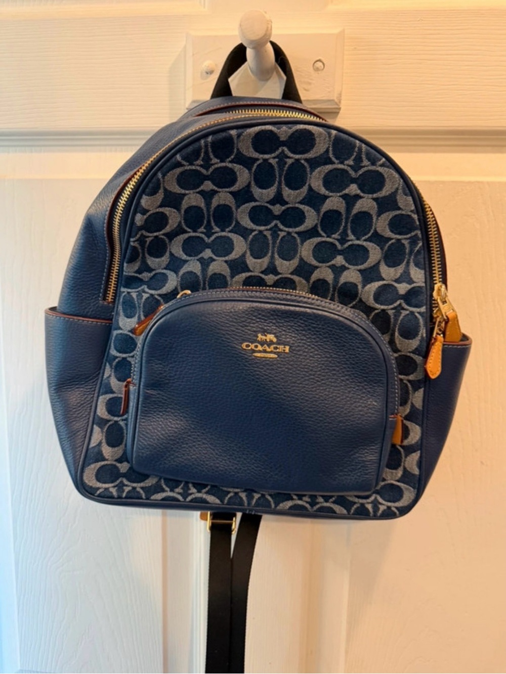 Coach Navy Signature Denim Court Backpack - Gem